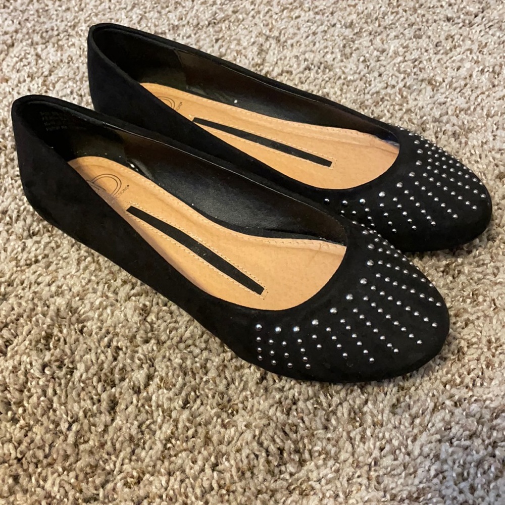 Black flats with silver stone details